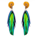 Beetle Earrings with Recycled Scarab Wings and Ammonite Fossils by Oana Savu Creations