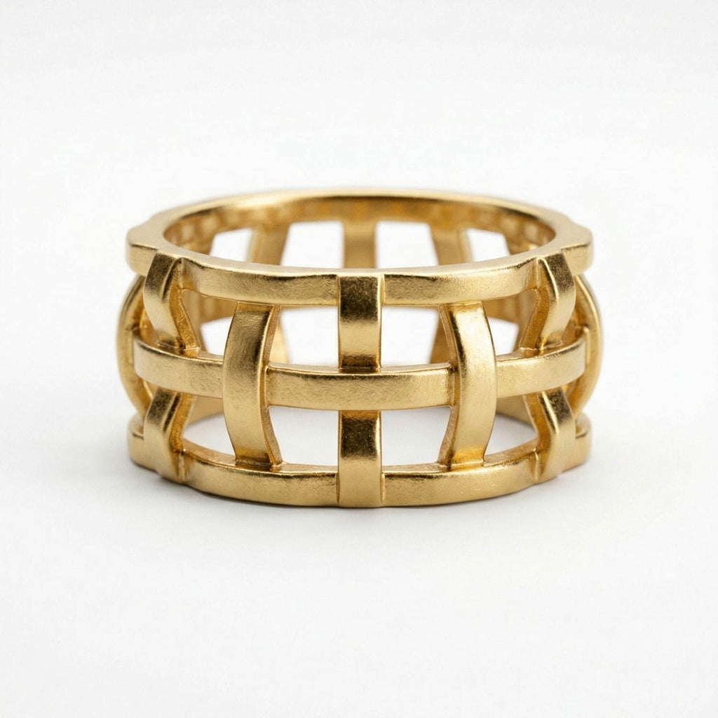 Lattice Architectural Band Ring by Silver & Elegant
