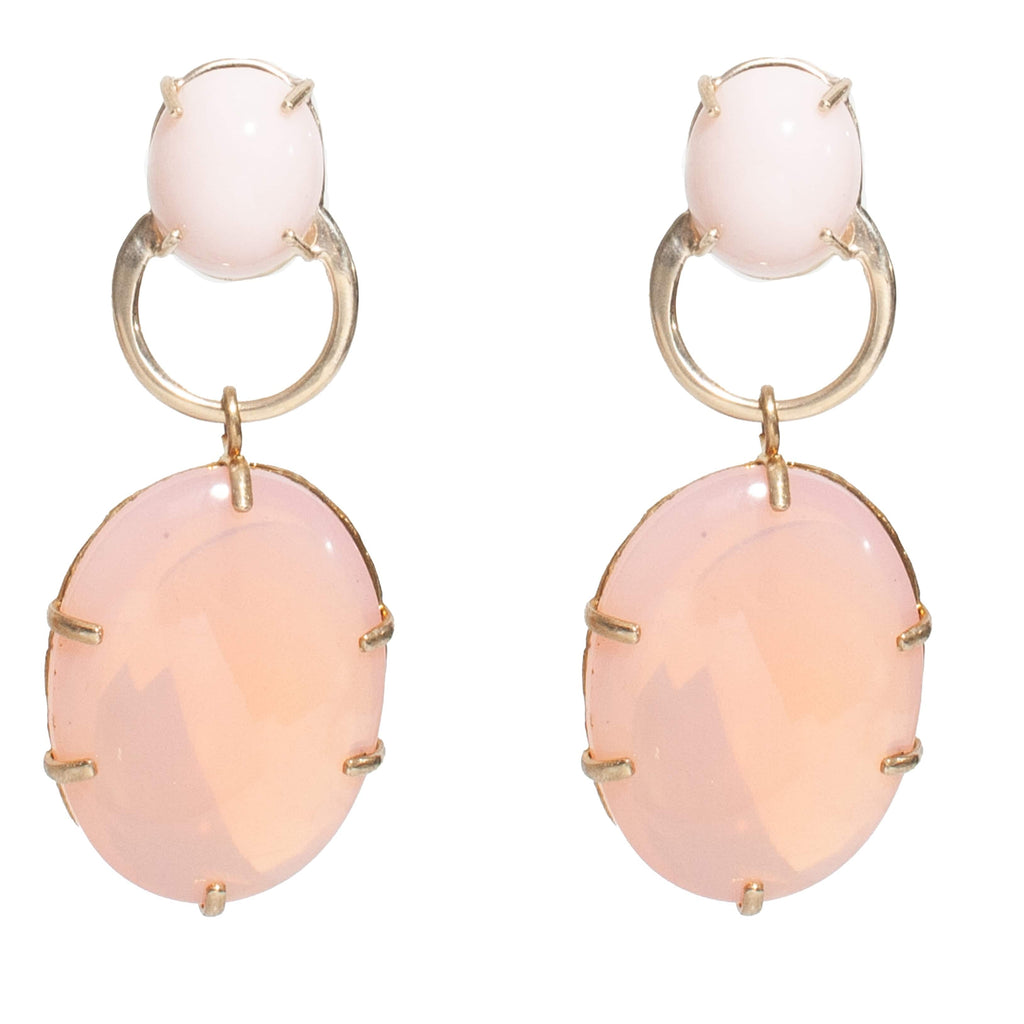 Siren Earrings in Recycled Brass with Vintage Pink Glass by Castlecliff