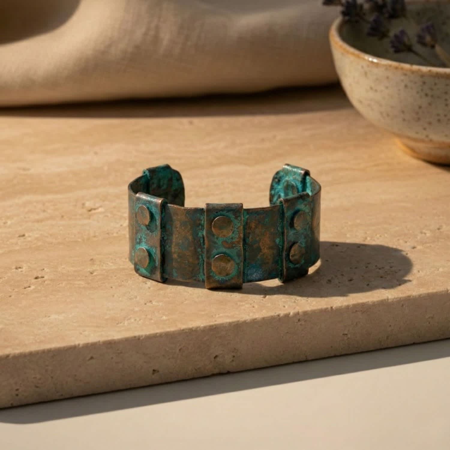 Vintage Copper Riveted Cuff — alternate view