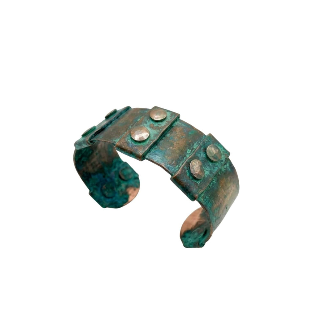 Vintage Copper Riveted Cuff Bracelet with Natural Green Patina by Anatoliacraft